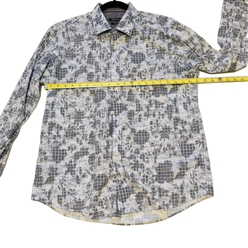 Bugatchi Long Sleeve Flip Cuff Shaped Fit Shirt Gray Floral Leaves Large - Picture 12 of 16